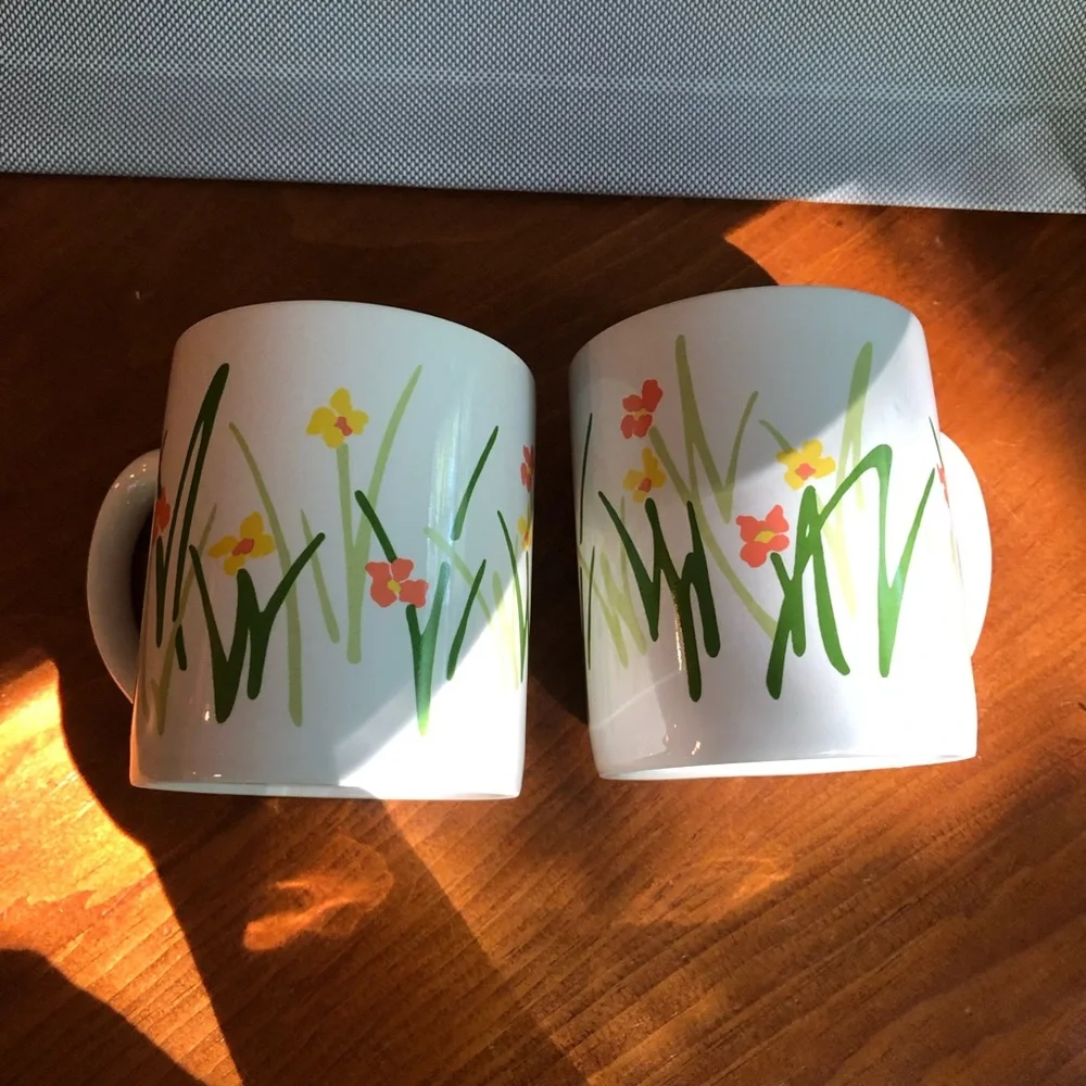 Two Vintage Floral Retro 1983 Bob Van Allen for Contempo Floral Mugs